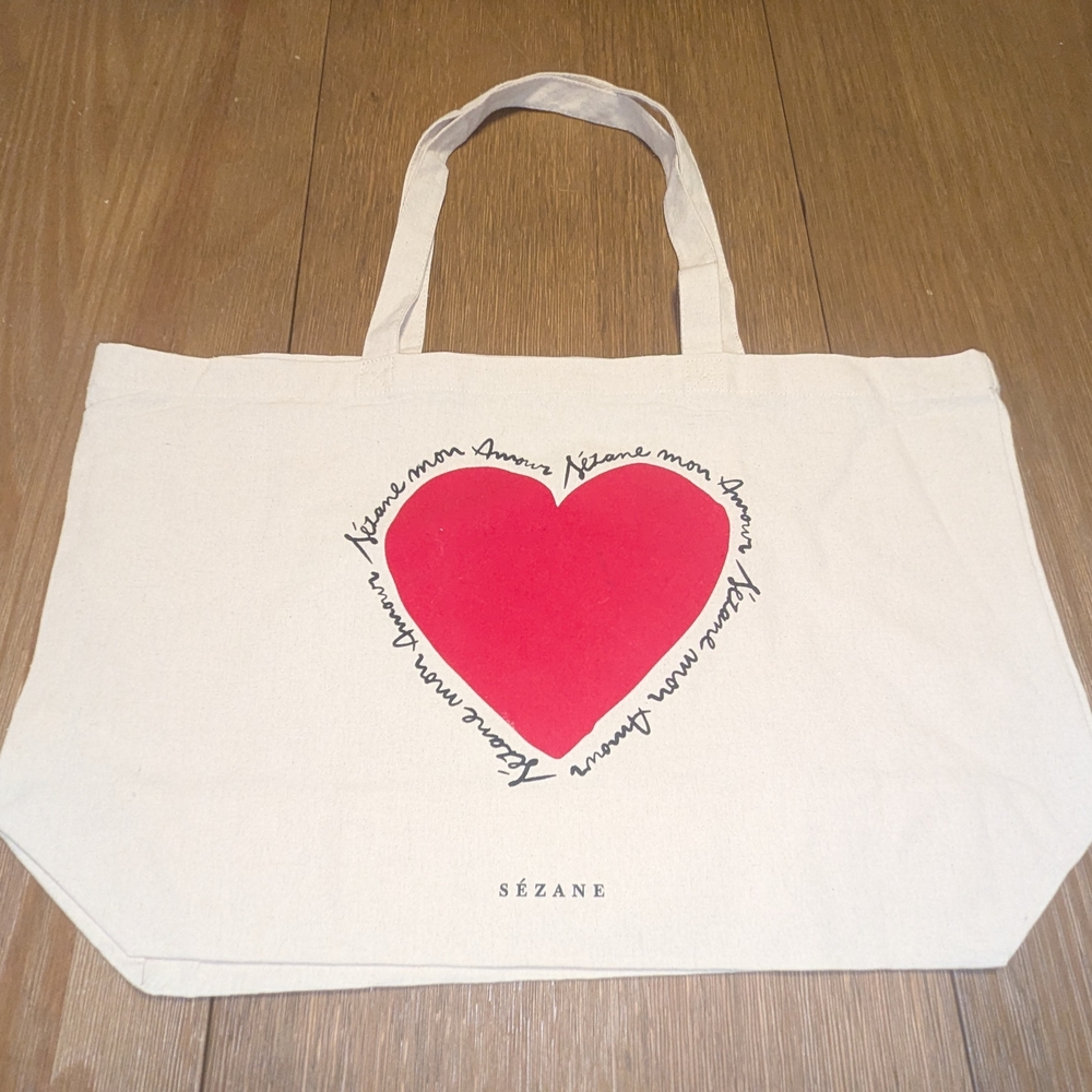 Sezane Cream Tote Bag with Red Heart